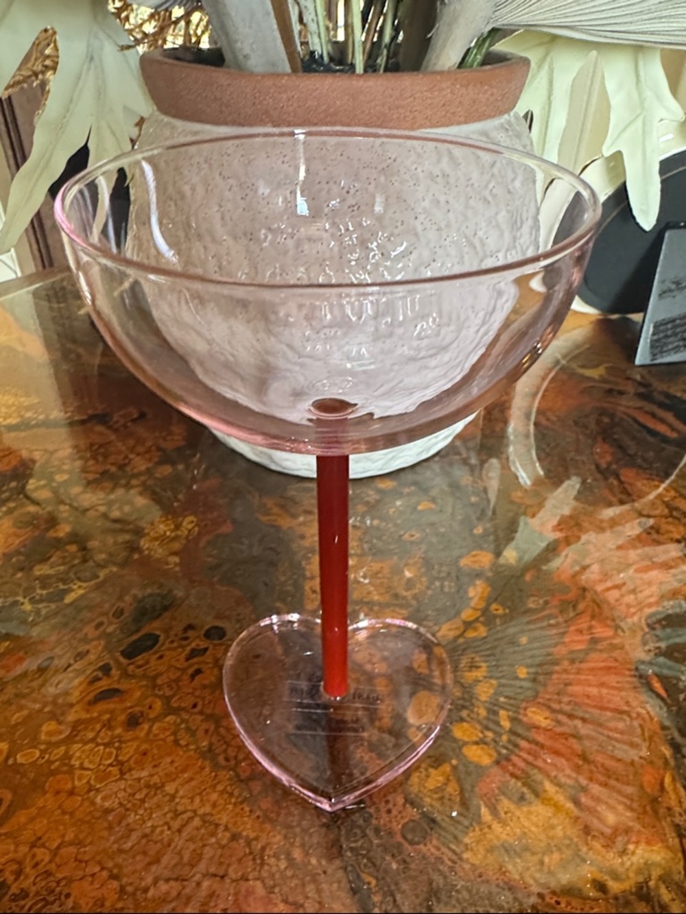 Anthropologie Pink Glass Heart-Base Coupe